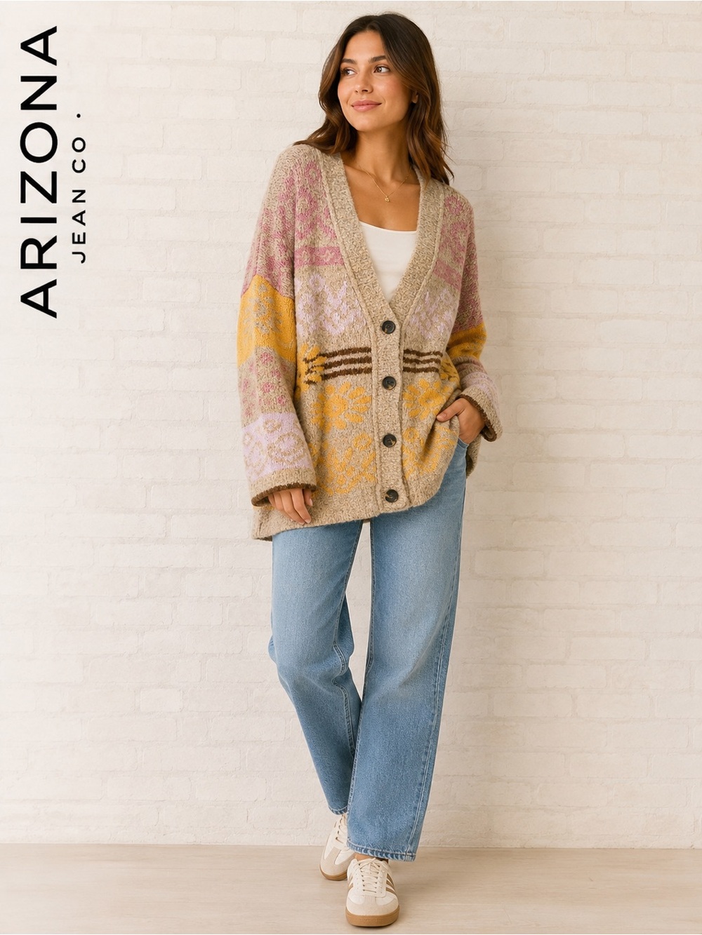 Arizona Jean Co. Vintage Patterned Cardigan Sweater Multi-Color Size M